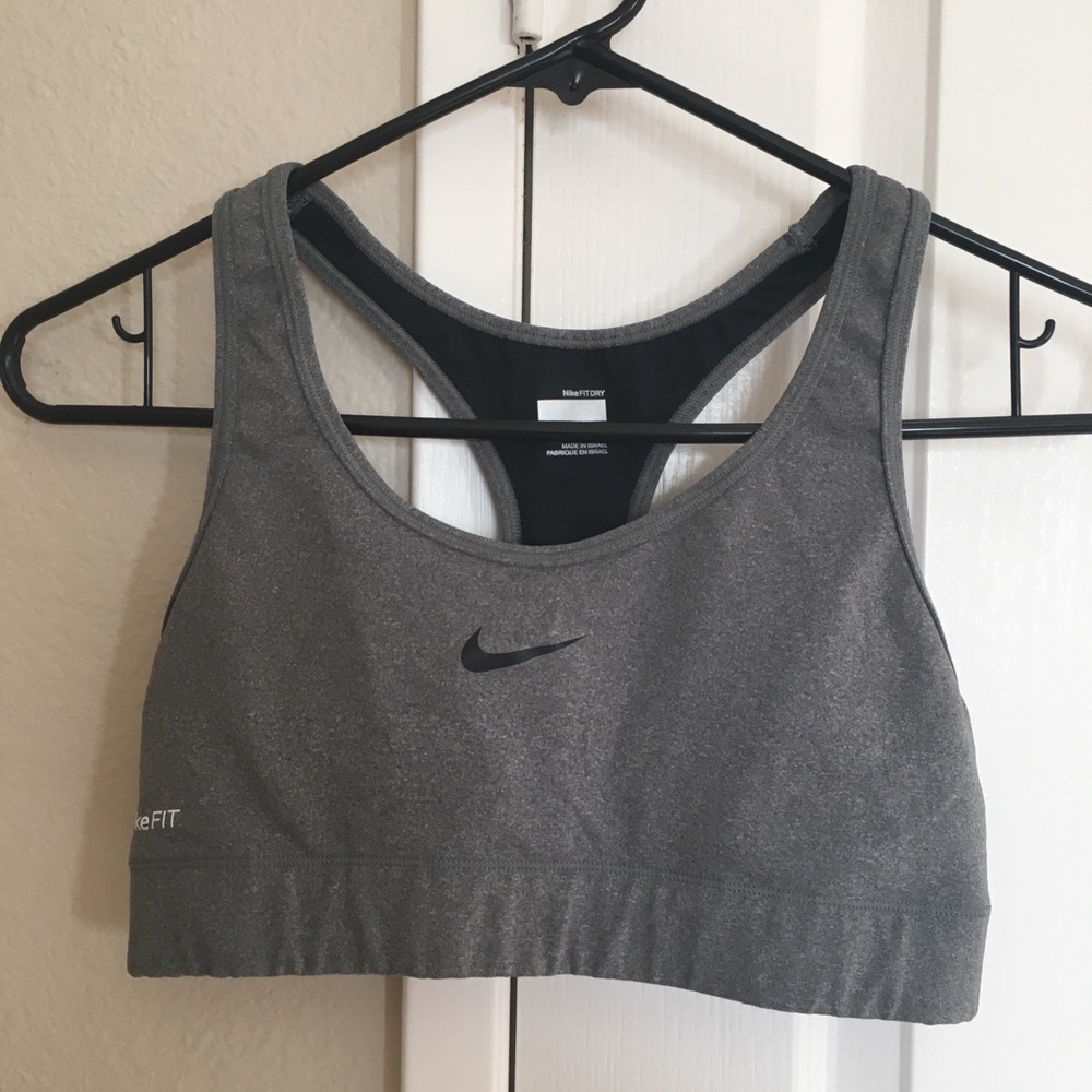 NIKE Girls Large 12 14 sports bra swoosh logo grey